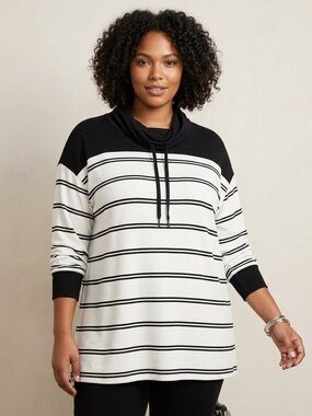 NWT Live Well Lifestyle Cowl Neck Sweatshirt Womens 18/20W Black White Striped